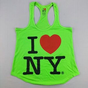 I‎ Love NY Tank Top Womens Small Green I Heart NY Racerback Souvenir Graphic Tee